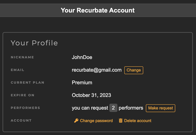 Account page after successful payment